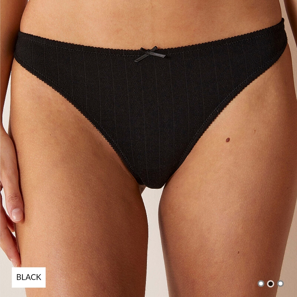 Black pointelle thongs